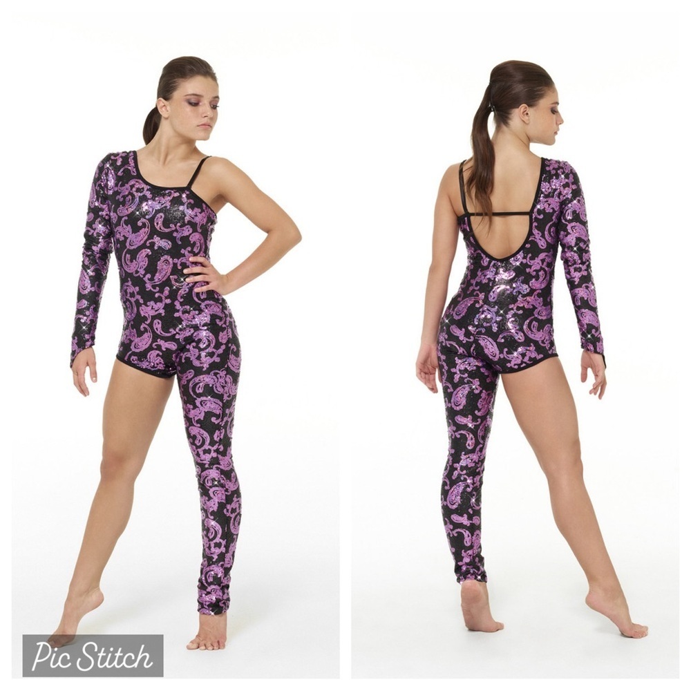 Tenth house Sequin Paisley one shoulder catsuit dance costume
